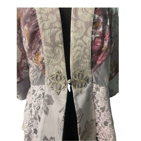 Y2K Satin Asian Floral Lace Kimono Jacket M Ethereal Fairy Romantic Pastel Boho - Picture 4 of 9